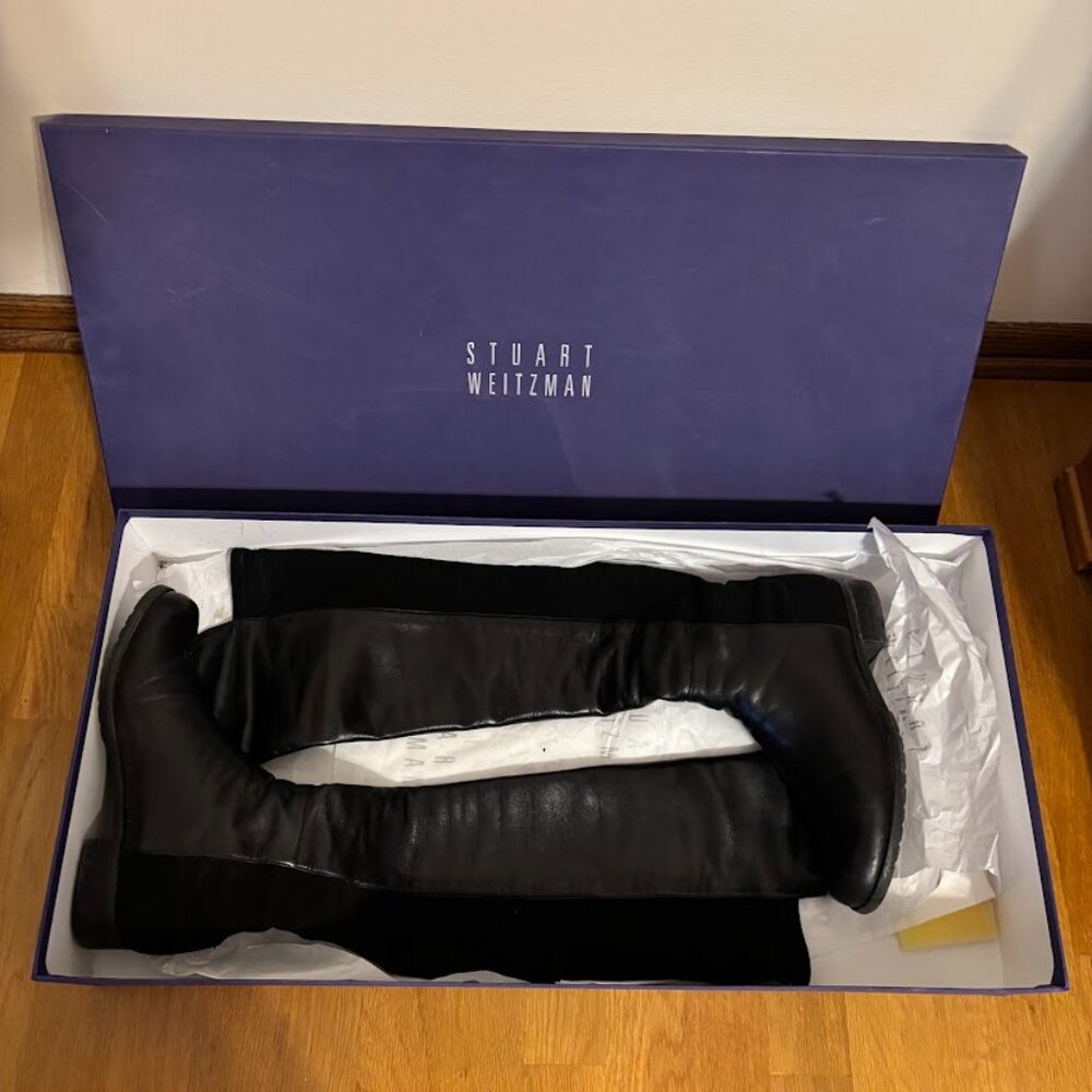 STUART WEITZMAN 5050 Over-The Knee Boot, Black Nappa Leather + Box - Size US 7.5